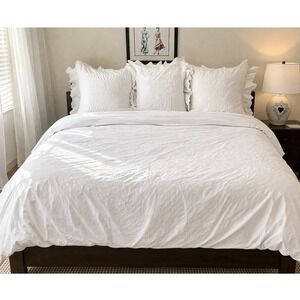 Casper Full Queen Duvet Cover White 100% Organic Cotton Percale Bedding Modern